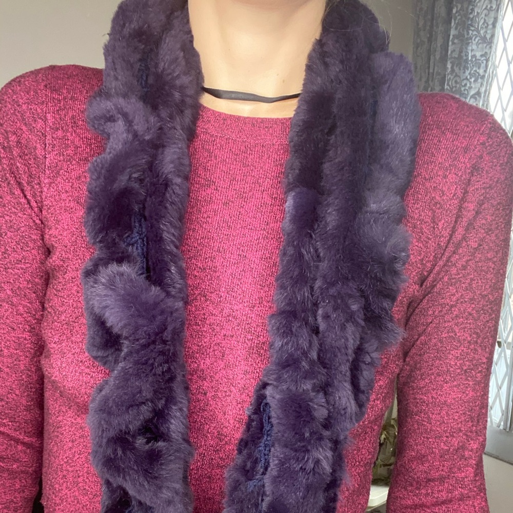 Purple Rabbit Fur Scarf - Picture 2 of 3